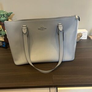Coach Light Gray Leather Zip-Top Tote